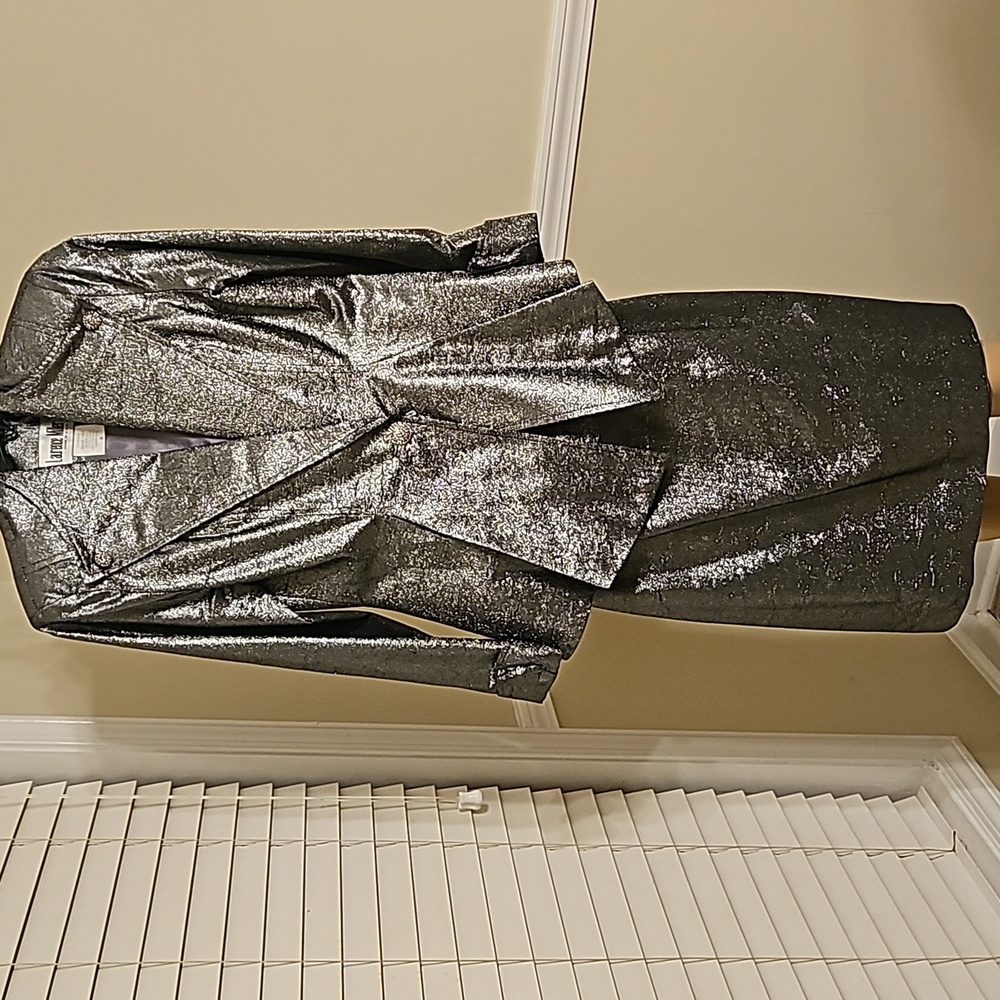 Silver Metallic Women's Skirt Suit